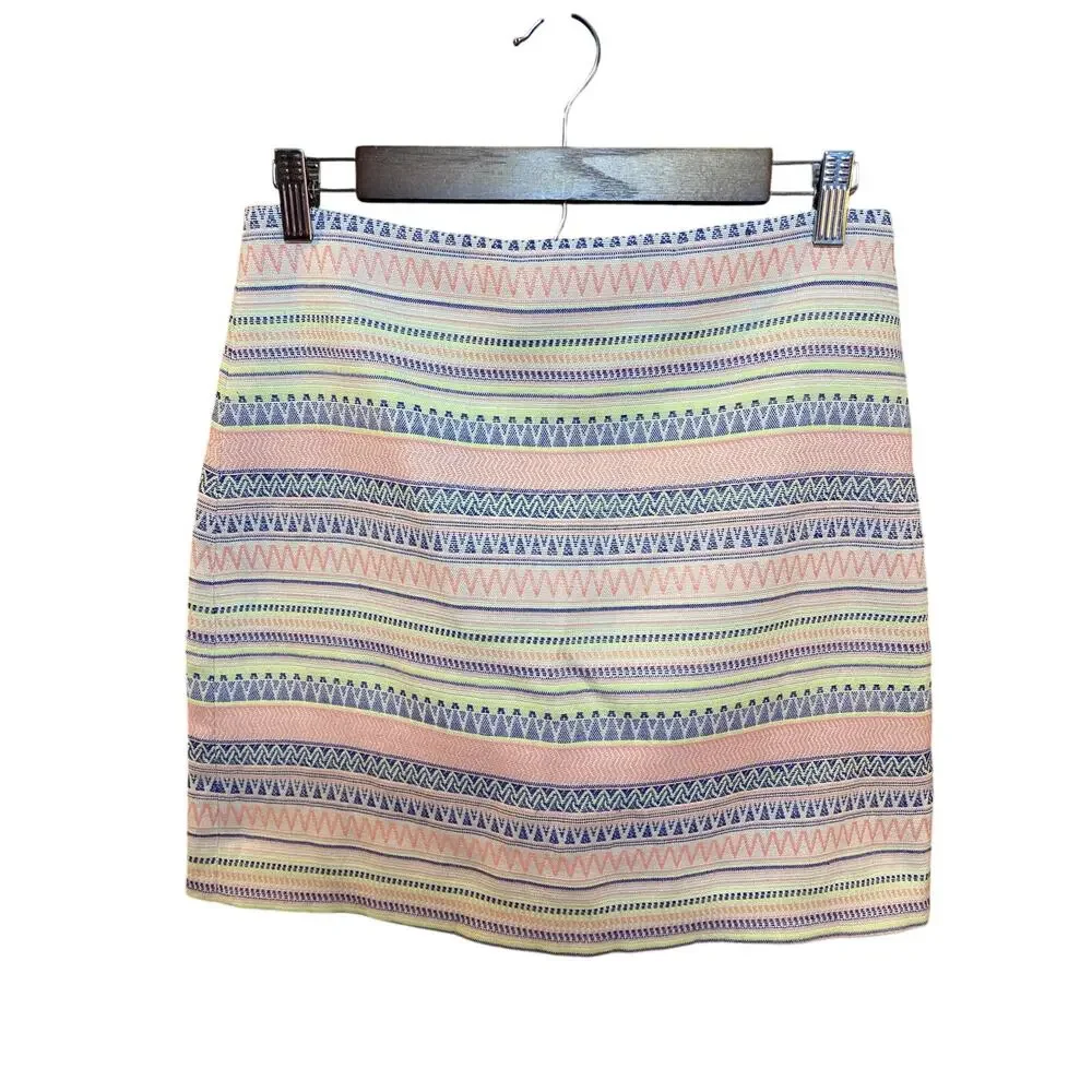 LOFT Pink Pastel A Line Pencil Skirt Women's Sz 6P  Striped Geometric Multicolor